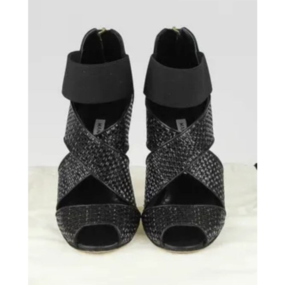 MANOLO BLAHNIK Black Patent Leather Woven Terreo High Heel Sandals $995 EU 39 - Picture 3 of 12